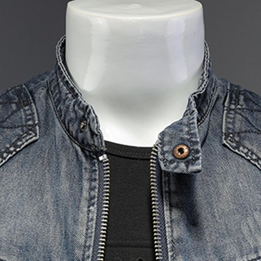 専用Leather Collar Zip-Up Denim Jacket Leather Collar Zip-Up Denim Jacket